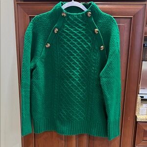 Ann Taylor Kelly Green Cable Knit Sweater with Gold Buttons